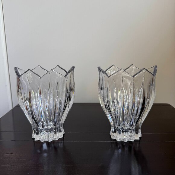 Pair of Gorham Crystal Glass Lotus Vases - Picture 1 of 9